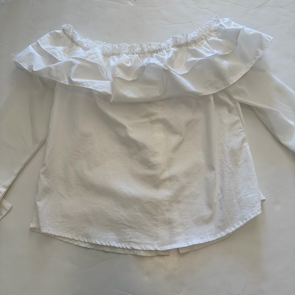 White Ruffle Off-Shoulder Blouse - Picture 6 of 8